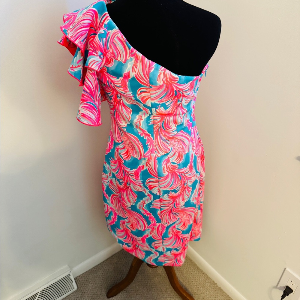 NWT Lilly Pulitzer One-Shoulder Dress in Pink and Blue - Picture 8 of 11